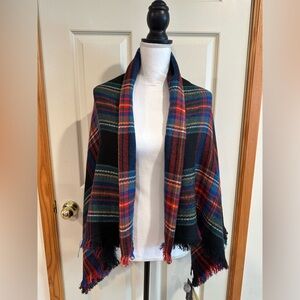 NWT Fraas Black Multi-Colored Plaid Blanket Scarf